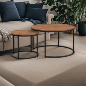 Petrus round coffee tables walnut top with black steel legs (set of 2)
