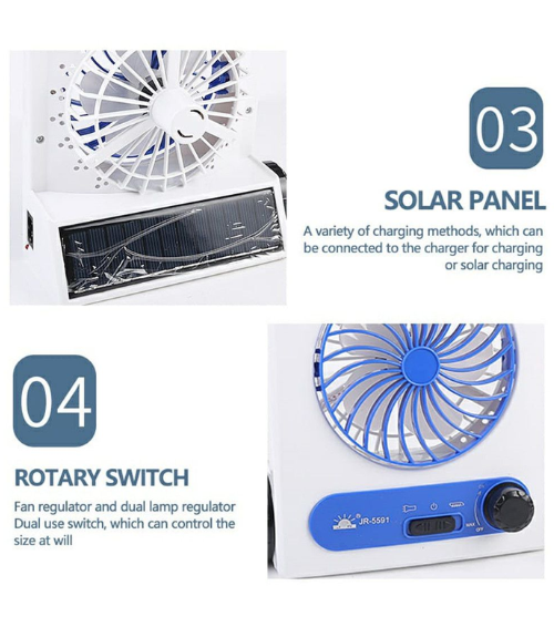 4-in-1 solar light & fan- white & blue - Image 2