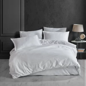 Sateen stripe 100% cotton duvet set- white- king