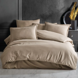 Sateen stripe 100% cotton duvet set- brown- queen