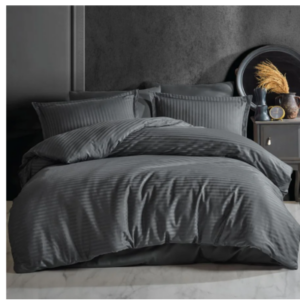 Sateen stripe 100% cotton duvet set- fume- queen
