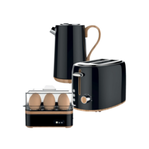 Cordless kettle, 2 slice toaster & egg boiler- black