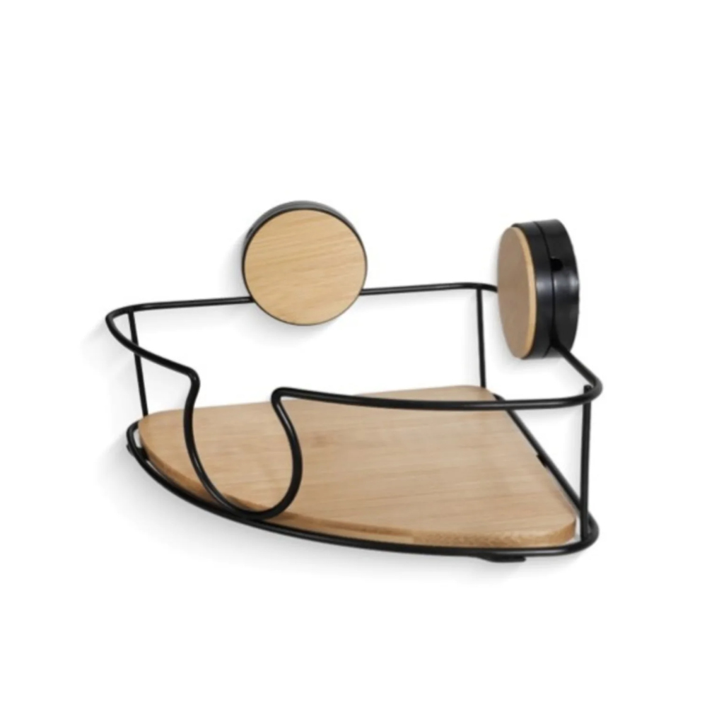 Corner suction storage rack 27cm black & bamboo