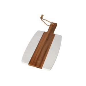 Curved two-tone marble & acacia wood chopping serving board