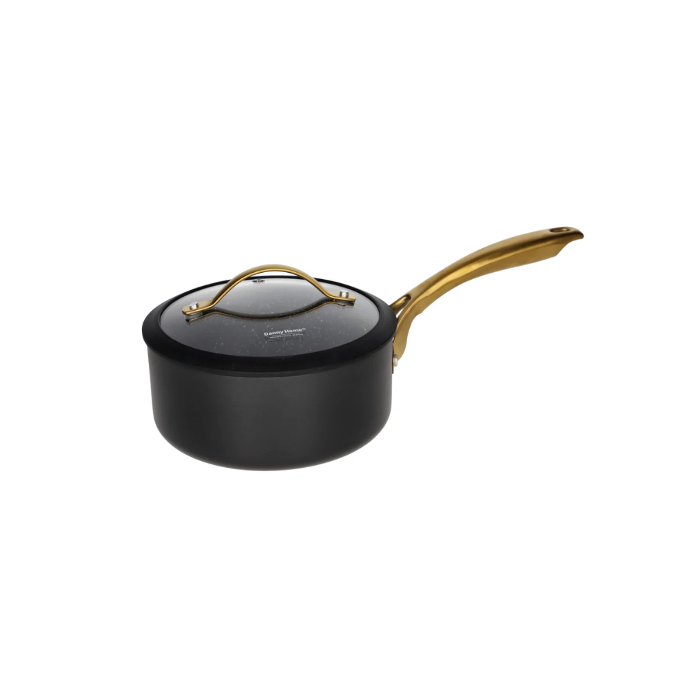 Enamel non stick saucepan with lid black 18cm