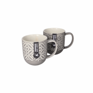 Floral ceramic mug set of 2 400ml light grey & dark grey