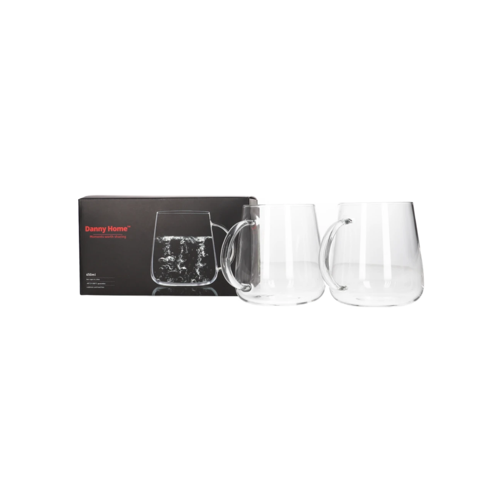 Glass mug set of 2 450ml with handle - Image 2