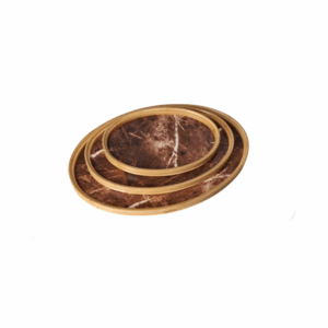 Oval bamboo serving tray 3pc marble & brown and white