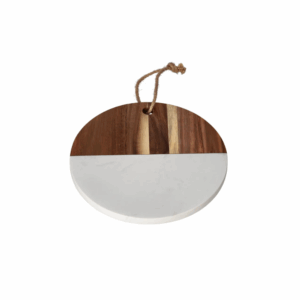 Round two-tone marble & acacia wood chopping serving board