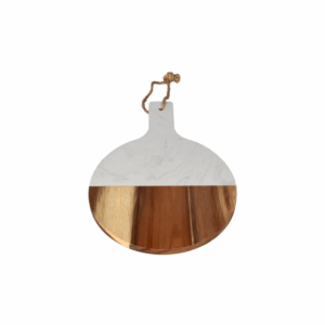 Round two-tone marble & acacia wood chopping serving board