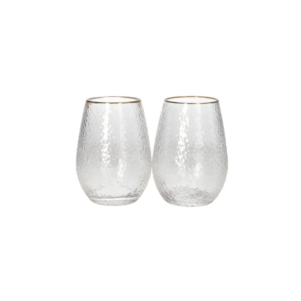 Stemless clear glass coctail glasses set of 2 with gold rim
