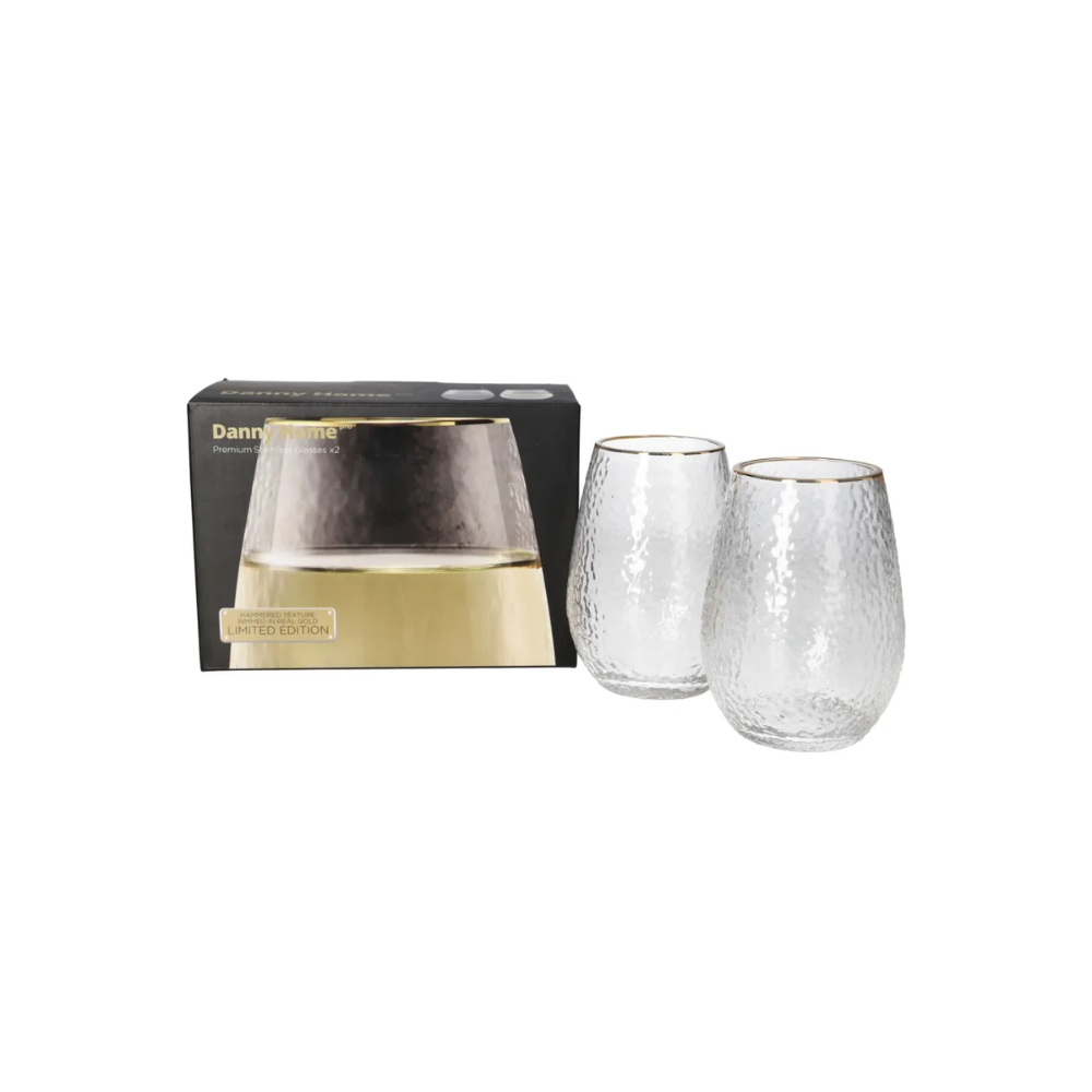 Stemless clear glass coctail glasses set of 2 with gold rim - Image 2