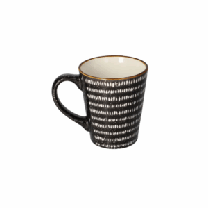 Tribal ceramic mug 380ml black & white with brown rim