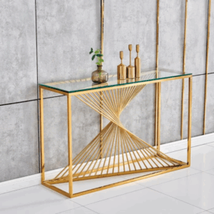 Lori console table glass top with gold frame