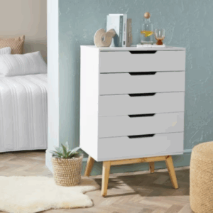 Pam 5 drawer tallboy chest white