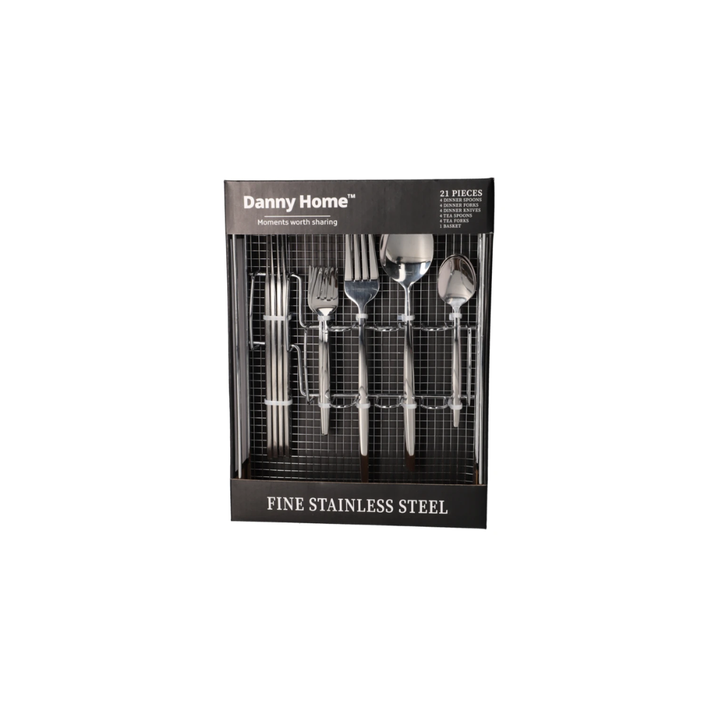 21 Pc silver cutlery set with storage rack - Image 3