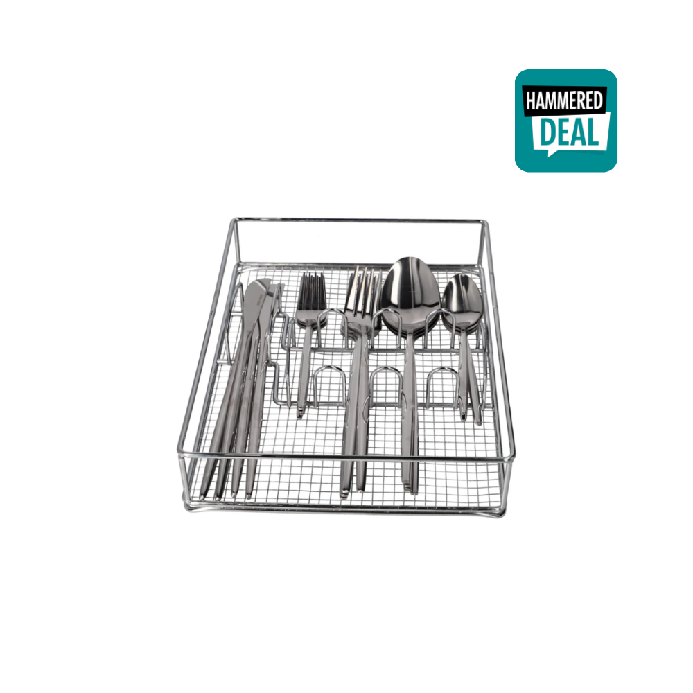 21 Pc silver cutlery set with storage rack